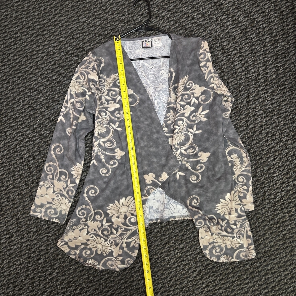 Take Two Cardigan L Gray Beige Floral Cotton Open Front Boho Cottagecore Soft - Picture 5 of 7